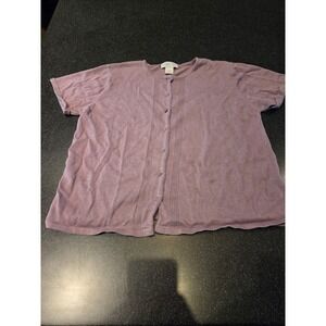 Cherokee Women's Lavender Button Front Knit Top Size Large 55% Ramie 45% Cotton